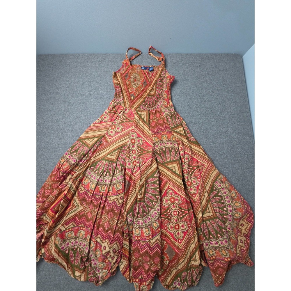 Phool Boho Maxi Dress Womens Medium Multi Paisley Smocked Bodice Sleeveless